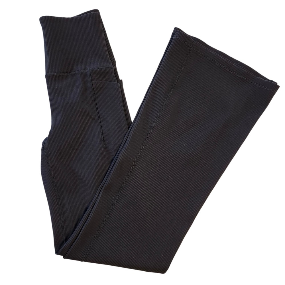 Athleta Salutation Stash Rib Flare Pants Black XS High Rise Pockets Athleisure